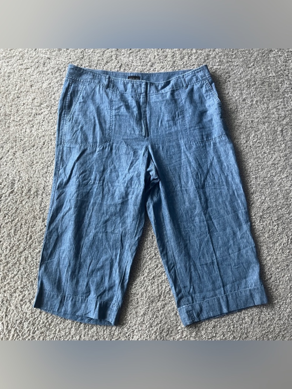 Talbots Petites Blue Cotton Linen Chambray Ankle Wide Leg Pants Size 16WP NWT